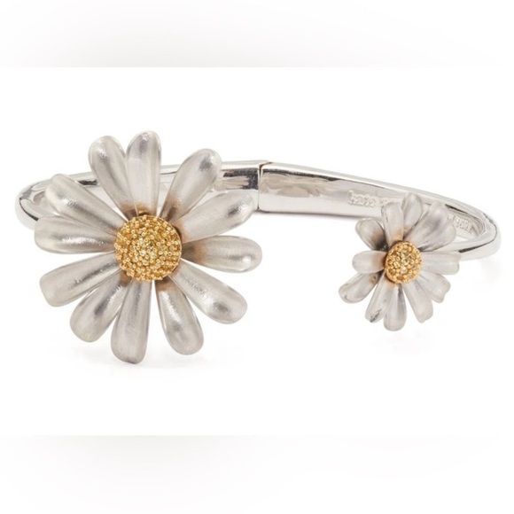 KATE SPADE Daisy Into the Bloom HINGED CUFF! Flower Mixed Metals Preppy Boho NWT - Picture 2 of 10